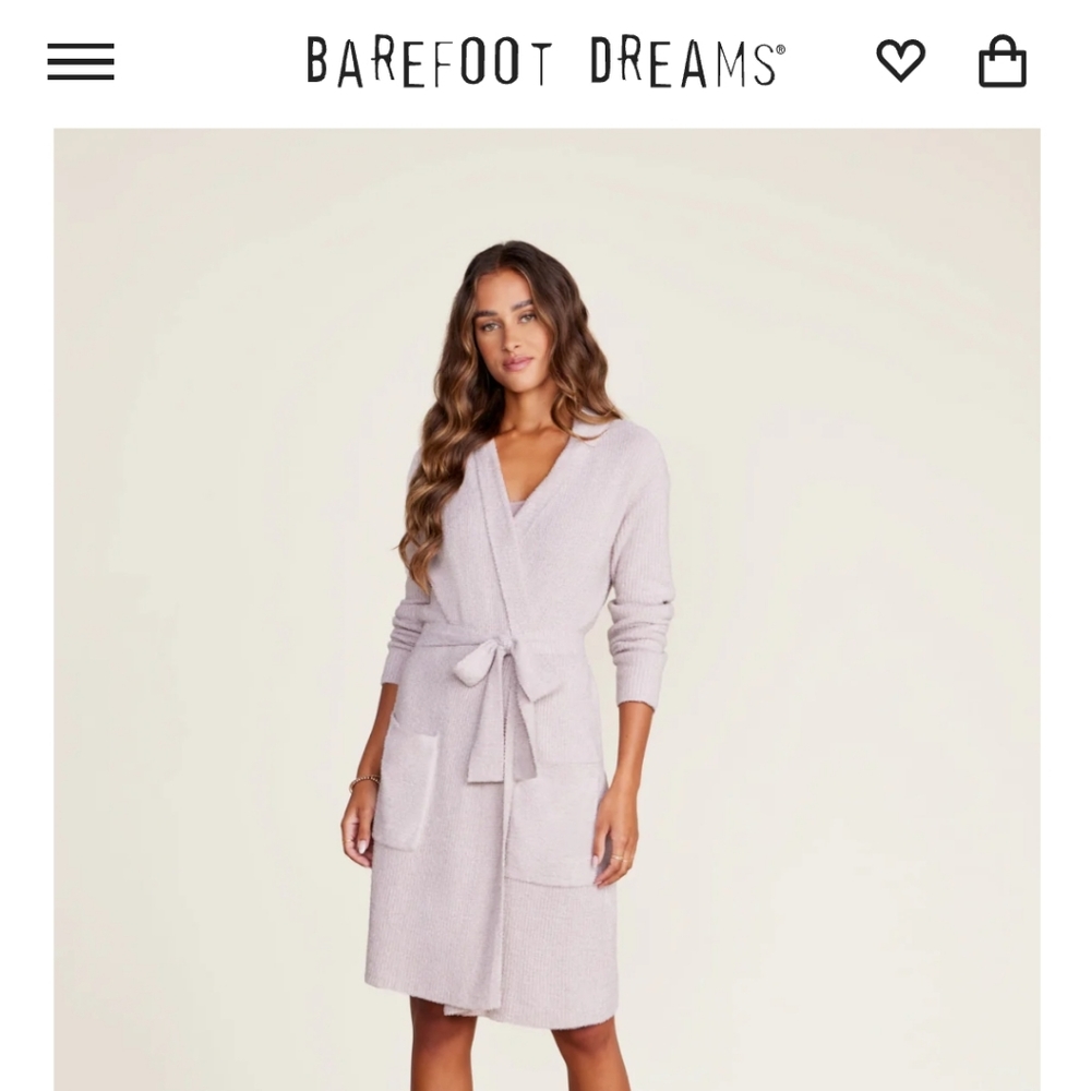 Barefoot Dreams CozyChic Lite® Ribbed Robe Faded Rose Size S/M